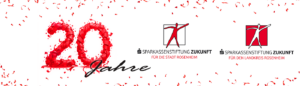 Beide Logos der Sparkassenstiftungen Zukunft mit dem Schriftzug 20 Jahre.
